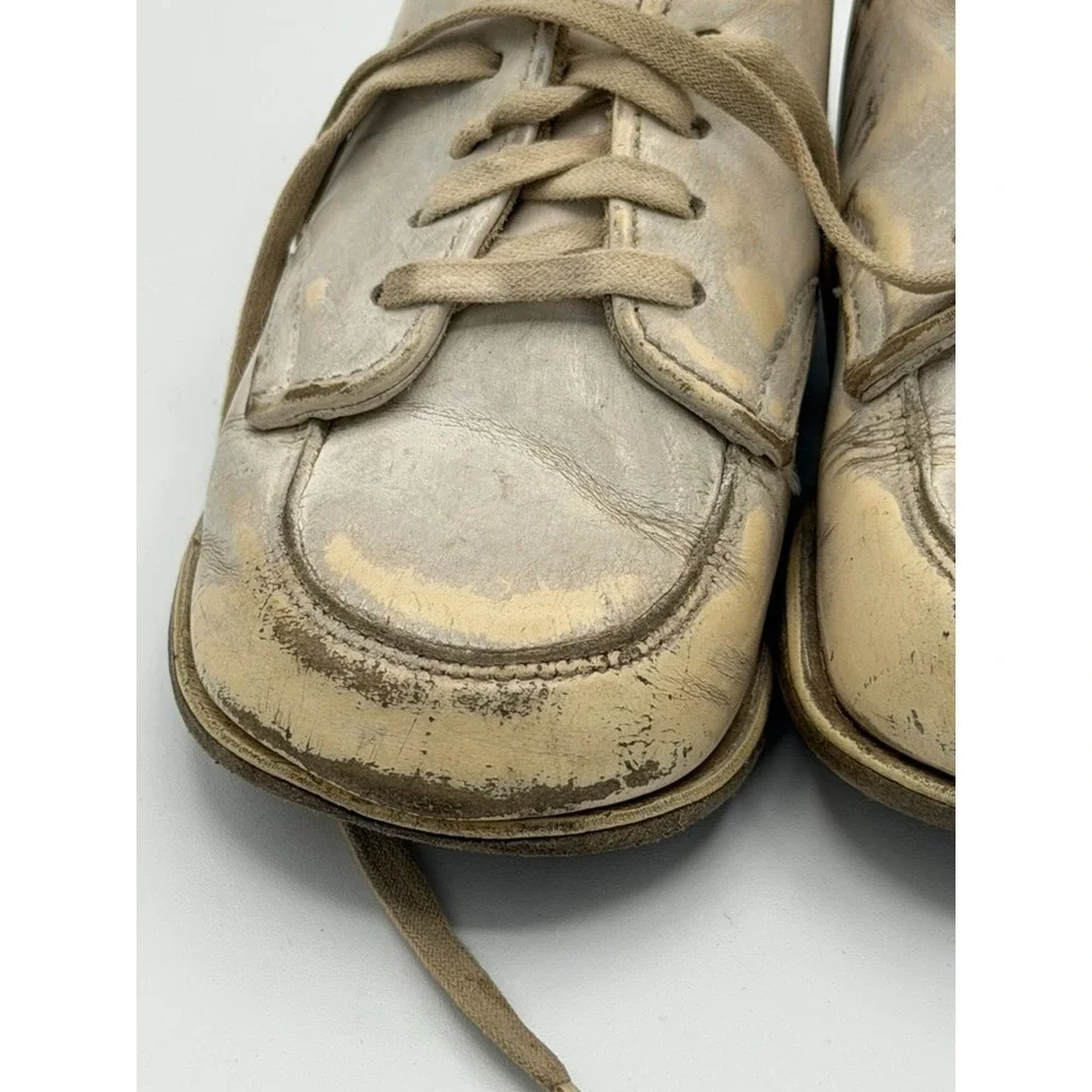 Vintage Toddler Leather Shoes White Lace Up USA Made Size 5? Distressed Patina